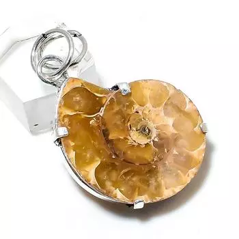Аммонит ископаемый драгоценный камень кулон ручной работы из стерлингового серебра 925 пробы 1,81 дюйма D4j63