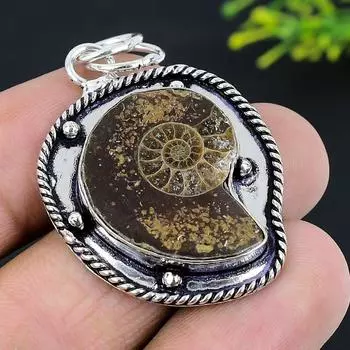 Аммонит ископаемый драгоценный камень кулон ручной работы из стерлингового серебра 925 пробы 1,97 T7h09