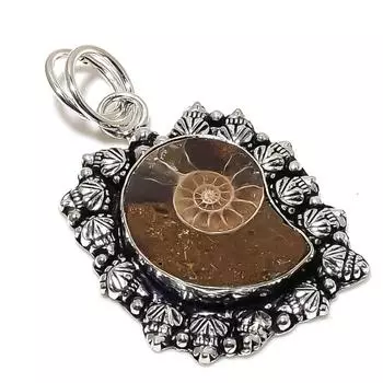 Аммонит ископаемый драгоценный камень кулон ручной работы из стерлингового серебра 925 пробы 2.17 v3F08