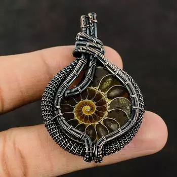 Аммонит Ископаемый Медный Проволока Обернутый Кулон Драгоценный Камень Дизайнерские Ювелирные Изделия Ручной Работы Уникальный Кулон Подарок Для Него Аммонит Ископаемые Ювелирные Изделия Для Женщин