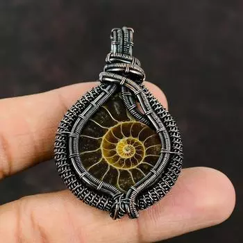Ammonite Fossil Copper Pendant Copper Wire Wrapped Pendant Gemstone Designer Jewelry Handmade Pendant Gift For Him Ammonite Fossil Jewelry