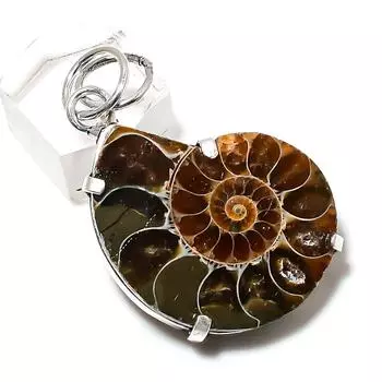 Ammonite Fossil Gemstone Handmade 925 Sterling Silver Jewelry Pendant 1.89 K2c52
