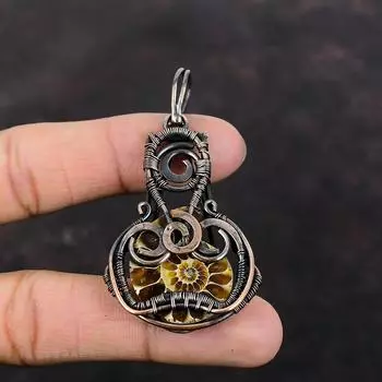 Ammonite Fossil Pendant Copper Wire Wrapped Jewelry Natural Gemstone Pendant Handmade Boho Jewelry Copper Wire Wrap Pendant Engagement Gift