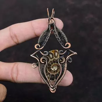 Ammonite Fossil Pendant Copper Wire Wrapped Pendant Gemstone Copper Jewelry Handmade Brand New Pendant Gift For Mom Ammonite Fossil Jewelry