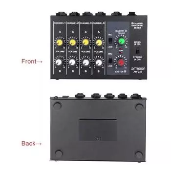 Ammoon AM228 Ультракомпактный малошумящий 8-канальный металлический моно-стереозвуковой микшер с питанием ammoon