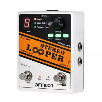 Ammoon STEREO LOOPER Loop Record Гитарная педаль эффектов 10 независимых петель Макс. 10 минут записи