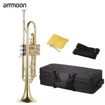 Ammoon Trumpet Bb плоский латунный, окрашенный в золотой цвет изысканный прочный музыкальный инструмент с мундштуком, перчатки, ремешок, футляр ammoon