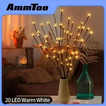 AmmToo 20 светодиодных лампочек, ветки, гирлянды на батарейках, ветки ивы, декоративные гирлянды, искусственное творческое дерево своими руками