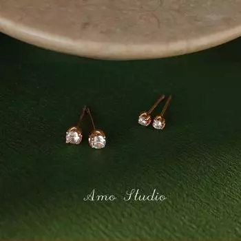 AMO Super Flash Mini Small Diamond Studs Ear-Caring S925 Sterling Silver Sleep No Need to Take off Earrings Minimalist Versatile Basic [Small size 2mm] Classic White pair