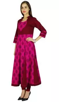 Amoghah Anarkali Magenta Хлопок Курти Индийская расклешенная блузка Женская Курта Подарок 14 маджента
