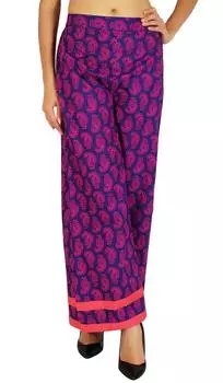 Amoghah Cotton Paisley Palazzo Женская одежда с эластичной резинкой на талии и широкими штанинами на заказ Large фиолетовый