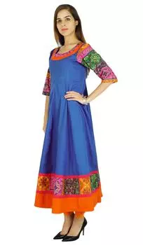 Amoghah Women Cotton Blue Solid Anarkali Kurti Индийская расклешенная блузка Kurta 16 синий