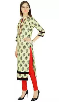 Amoghah Women Wear Цветочный бежевый хлопок Kurti Indian Kurta Gift 10 бежевый