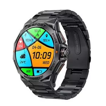 AMOLED K62 Смарт-часы для мужчин, для спорта на открытом воздухе, фитнеса, 400 мАч, голосовой помощник, Bluetooth, звонки, музыка, пульсометр, умные часы чёрный
