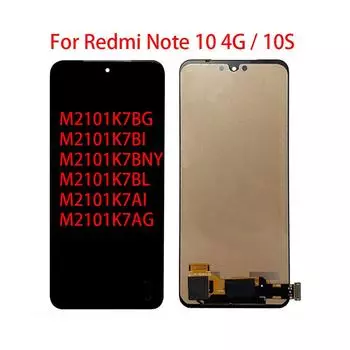 AMOLED/TFT ЖК-экран для Xiaomi Redmi Note 10 4G/Redmi Note 10S, ЖК-дисплей, дигитайзер сенсорного экрана, полная сборка TFT чёрный