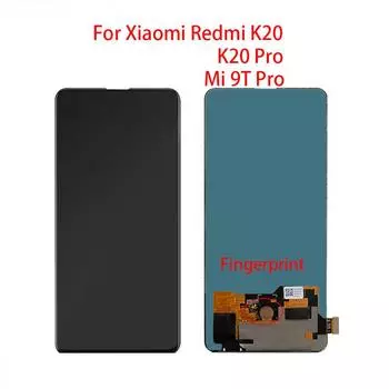 AMOLED ЖК-экран для Xiaomi Redmi K20 Pro Mi 9T Pro, ЖК-дисплей, дигитайзер сенсорного экрана с дигитайзером отпечатков пальцев, полная сборка K20 / AMOLED чёрный
