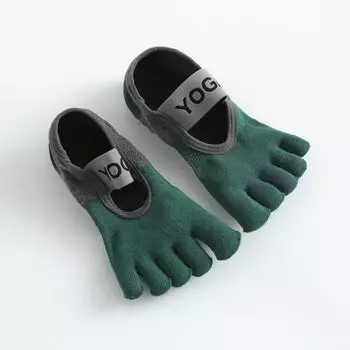 Amomt Five Finger Yoga Socks Non Slip Professional Female Pilates Fitness Exercise Beginner Silicone Trampoline Dance Pantyhose Green (yoga socks)