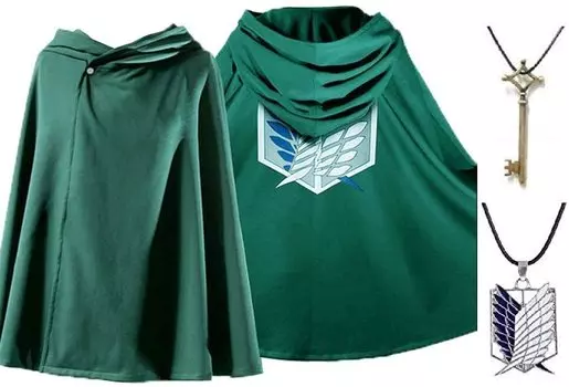 amor e Атака титанов плащ с капюшоном ожерелье подвал ключ набор Survey Corps Крылья свободы [Покупка] + + 3-х частей (XL) зелёный