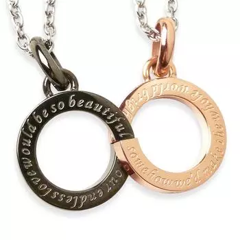 Amore Pair Necklace Stainless Steel Accessory Infinity Rose Gold Black Pendant with Azuki Chain 45cm 50cm [La Eterno] Women s Men s