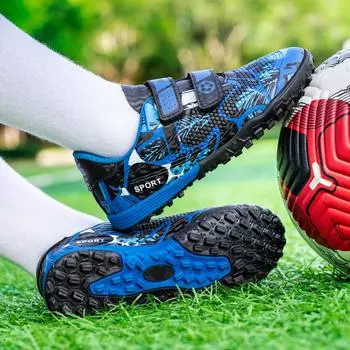 Амортизирующие, нескользящие, износостойкие, на липучке, с короткими ногтями, уличные футбольные бутсы, тренировочная детская обувь 30 белый