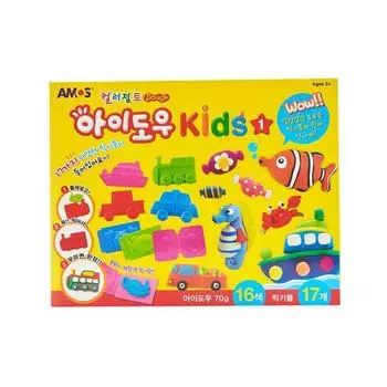 Amos Eyedough Kids 1 16 цветов цветной глины + 17 видов форм для стемпинга, смешанные цвета, 1 набор, корейские игрушки