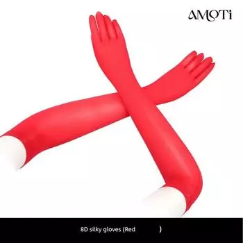 Amoti Heart Feeling-Run [Skin Wing] 8D Soft Yarn Ultra Thin Sexy Finger Silky Stockings Gloves Red One size