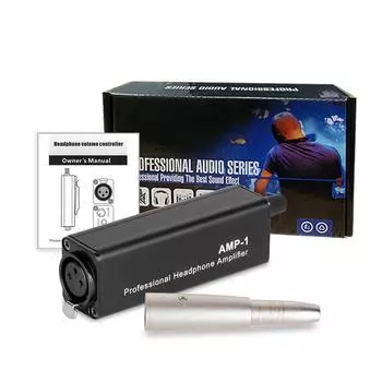 AMP-1 Профессиональный усилитель для наушников, конвертер XLR в 3,5 мм аудиоинтерфейс, портативный усилитель для наушников, конвертер с зажимом чёрный