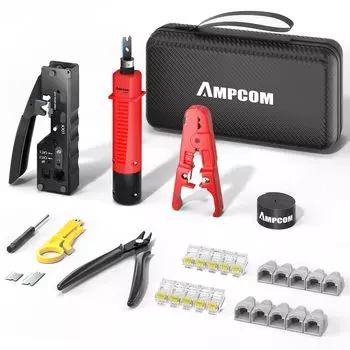 AMPCOM LAN Cable DIY Tool Tool Penetrating Crimping Petit Down Outer Peeling CAT6 Penetrating RJ45 Connector Защитный футляр для хранения в комплекте черный