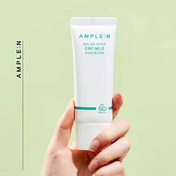 AMPLE:N Солнцезащитный крем Solar Shot Zinc Mild Suncream 40 мл SPF 50+ PA++++, Увлажнение, Корейская косметика, Kbeauty, образец