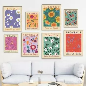 Амстердам Токио Милан Лондон Стокгольм Цветочный рынок Бохо-искусство Холст Картины Постеры Печать Настенные картины Декор для гостиной Без рамки 21*30cm No Frame