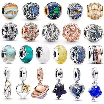 Амулет астронавта Звезда Луна S925 стерлингового серебра Шарм Бусина для женщин DIY ювелирные изделия подходит оригинальный браслет DIY