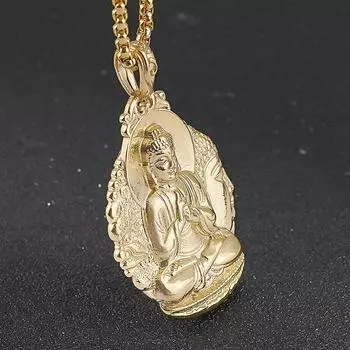 Амулет Будды из нержавеющей стали, подвеска из гальванизированного золота, ювелирные изделия, аксессуары из титановой стали, ретро-ожерелье, подвеска