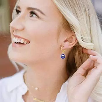 Amulet Devil s Eye Earrings Gold Lucky Turkish Eye Hoop Earrings Trendy Demon Eye Earrings Boys white&blue-silver