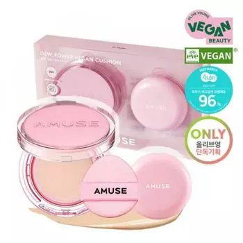 Amuse [эксклюзивно для молодых людей, ограниченное количество] Amuse Dew Power Vegan Cushion, специальный набор, 15 г, оригинальный продукт + 10 г, карманная подушечка Original itemrefill 01 pure