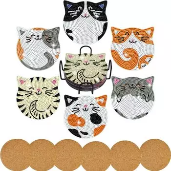 Amyaker Diamond Art Coaster Kit DIY Cat Diamond Beads Coaster 5D Diamond Painting Kit English Letter Diamond Coaster Kit Craft Kit for Beginners