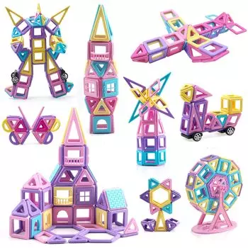AMYCOOL 129PCS Магнитные блоки Девочки Магнитные блоки Игрушки Магнитные детские развивающие игрушки Мальчики Магнитные игрушки Строительные блоки Игрушки Популярные Милые 3D