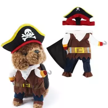 AmzBarley Pet Dog Cat Costume Pirate Halloween Costume Двуногий питомец Маскировка Маленькие собаки Средние собаки Большие собаки Одежда для домашних животных Косплей Двуногий ходьба Смешной коричневый