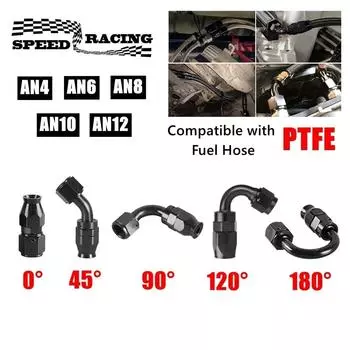 AN4/6/8/10/12 Прямой 0°/45°/90°/120°/180° градусов PTFE шарнирный фитинг для конца шланга для масла и топлива Комплект адаптеров для конца шланга для масла, черный