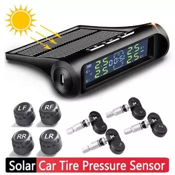 AN-01D Цифровые часы на солнечной энергии TPMS для автомобиля TPMS 4Wheel Car Давление в шинах Сигнализация Мониторная система Давление в шинах Предупреждение о температуре