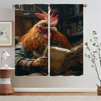 An Animal That Loves to Read Home and Decoration White Curtains for Living Room Bedroom Blackout Curtains 2 Pcs Set Partition W50xH70cmx2pcs-CL