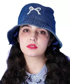 an meets zakka ribbon embroidery washed denim hat black [Anko Rock] hat/bucket чёрный