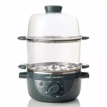 ANABAS Steam Cooker Boiled Egg Master 2 Tier Type Easy Steamer Boiled Egg Maker with Timer Moss Green ASC-002