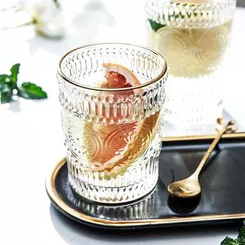 Anaglyph Glass Cup Transparent Retro Sun Flower Pattern Thicken Glass Cups High Temperature Resistance Glasses Drinkware 2 PCS