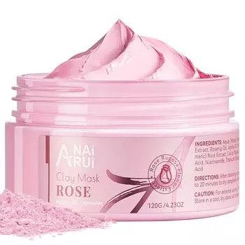 ANAiRUi Rose Clay Facial with Kaolin Pink Hyaluronic for Blackhead Pores Face Masks Skin 120g Mask, Clay, Niacinamide, Collagen, Acid, Moisturizing,
