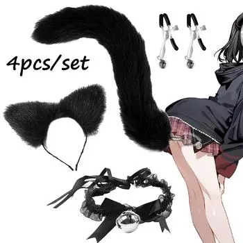 Анальная пробка Fox Tail для женщин, кошачий хвост, лисий хвост, эротика, мягкая эротическая повязка на голову с кошачьими ушками, зажимы для сосков, игрушки для взрослых