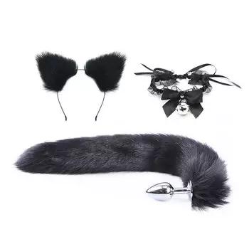 Анальная пробка хвост SM Товары Лиса Кошачьи Уши Косплей SM Анальное Расширение Лисий Ухо Оголовье Колокольчик Ошейник Обучение Набор из 3 предметов