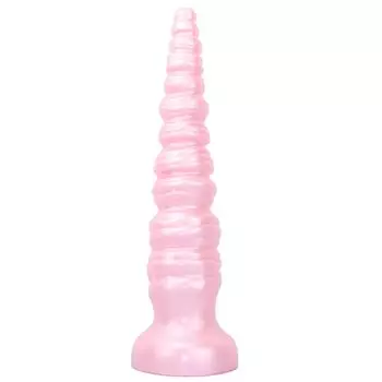 Анальная пробка MinYn розовая с присоской, вогнутая и выпуклая, жидкий силикон 7,3 смX36,7 см