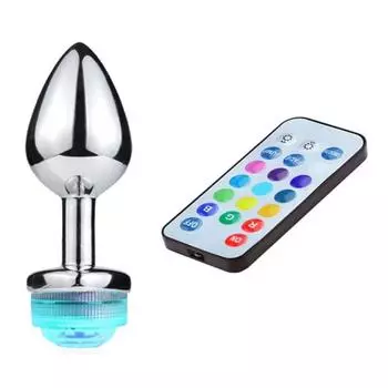 Анальная пробка с подсветкой, многоцветным светодиодом, дистанционным управлением и функцией вибрации для пар Small Size