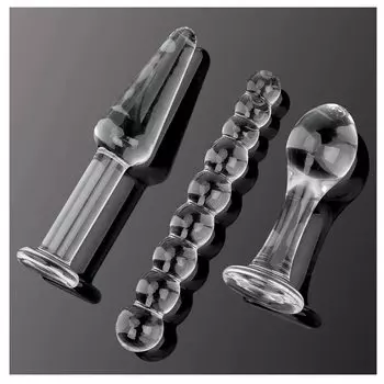 Anal Plug Glass Dildo Anal Beads Glitter Transparent Dildo Small Anal Pearl Thin Anal Plug For Men Women Adult Goods Set of 3