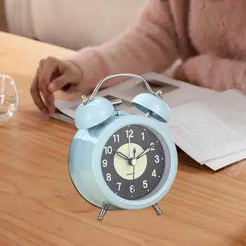 Аналоговый будильник громкий не тикающий маленький двойной колокольчик для рабочего стола белый